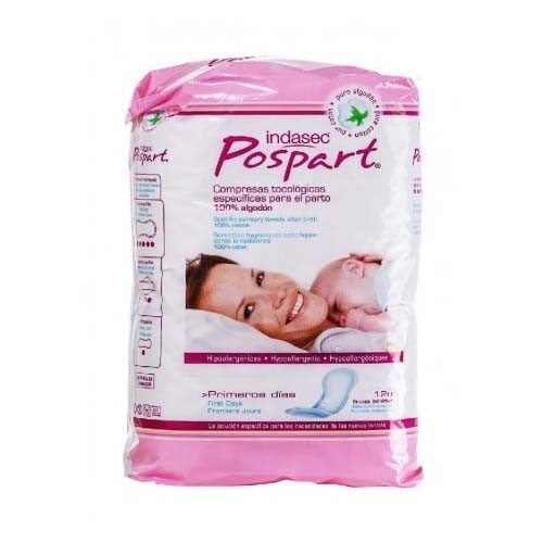 Compresas postparto - indasec primeros dias algodon (12 unidades)